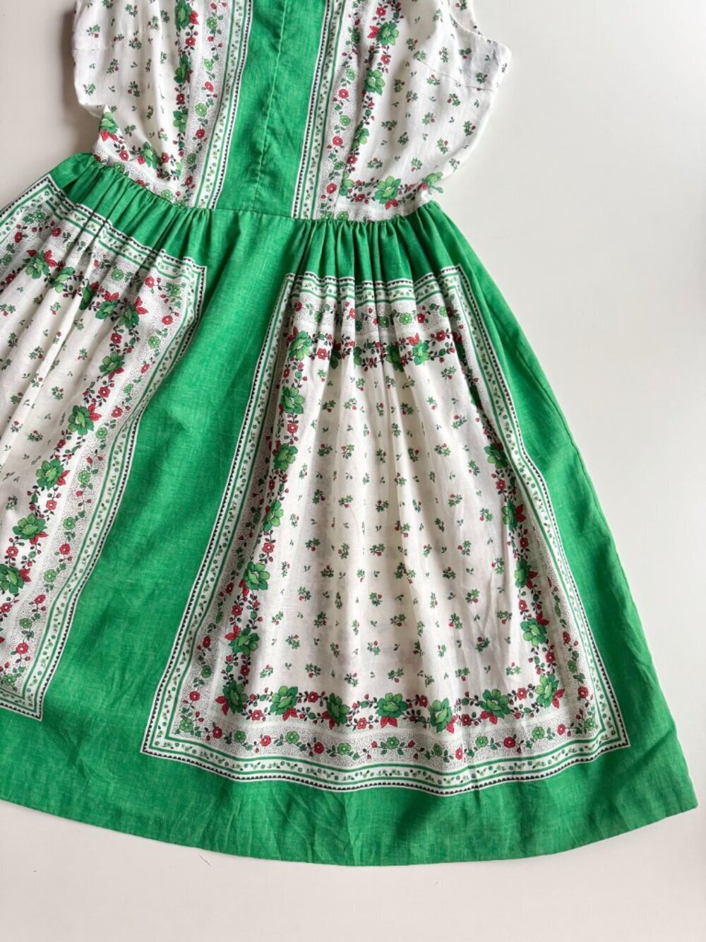 Vintage 80's JCPENNEY Green Floral Polycotton Law Fit & Flare Dress, Size 15/16 - Picture 10 of 15